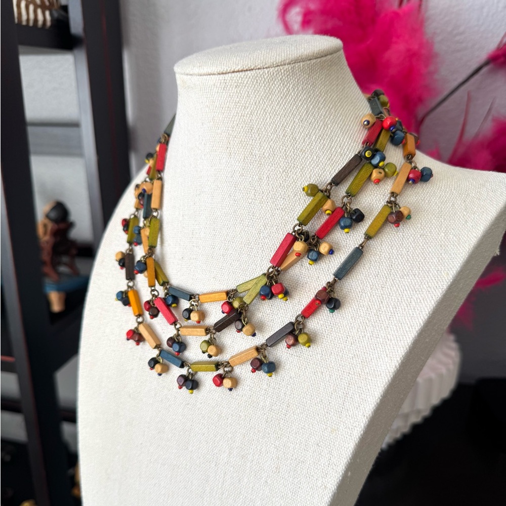 Artisan Multicolor Wood Beaded Necklace - Picture 4 of 9